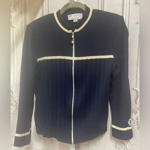 St. John Collection embroidered wool rayon sweater zip cardigan medium jacket - Picture 12 of 12